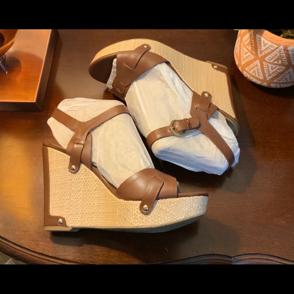 Brown Leather Ivanka Trump Wedges